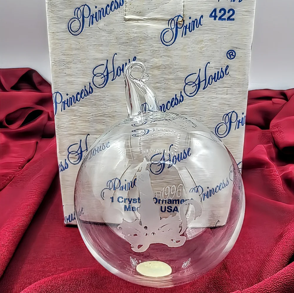 Princess House Blown Crystal Candle Etched Ball Ornament Made USA 1996 vintage